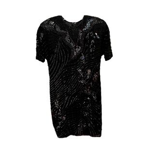 Vintage 80s Silk Sequins Mini Dress